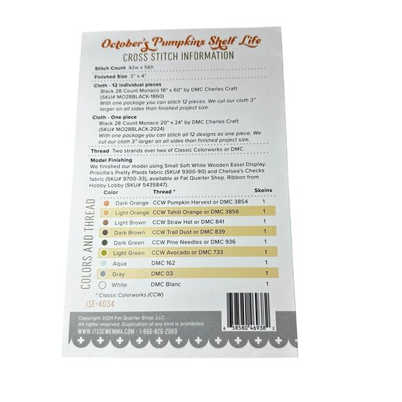 October Pumpkins Shelf Life Cross Stitch Pattern Kit Its Sew Emma Monthly Jar - Picture 3 of 3